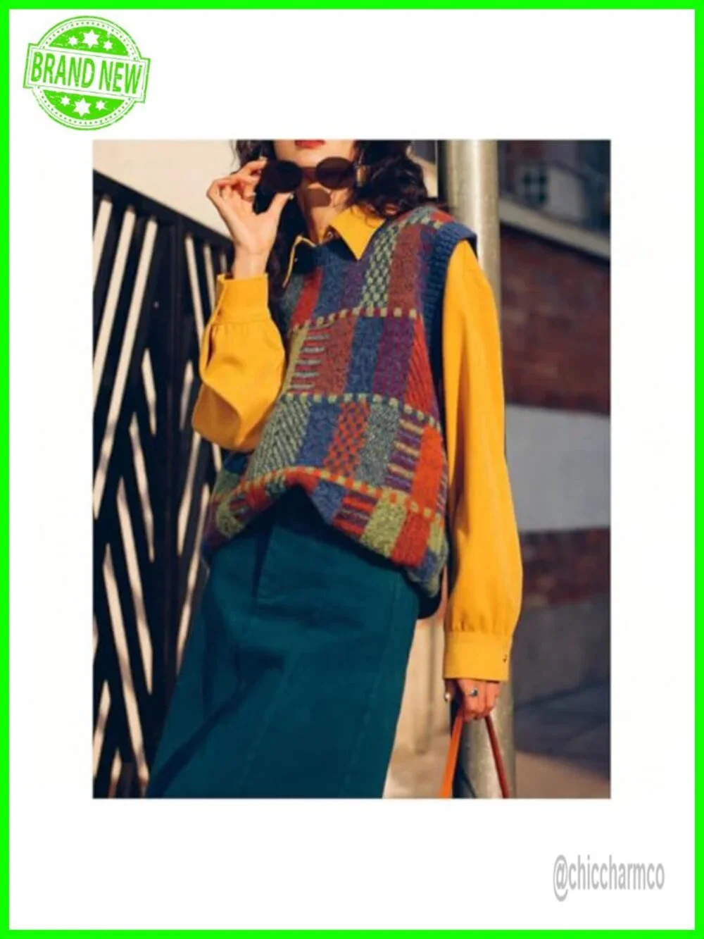 Womens Vintage Plaid Sweater Vest Crewneck Sleeveless Pullover